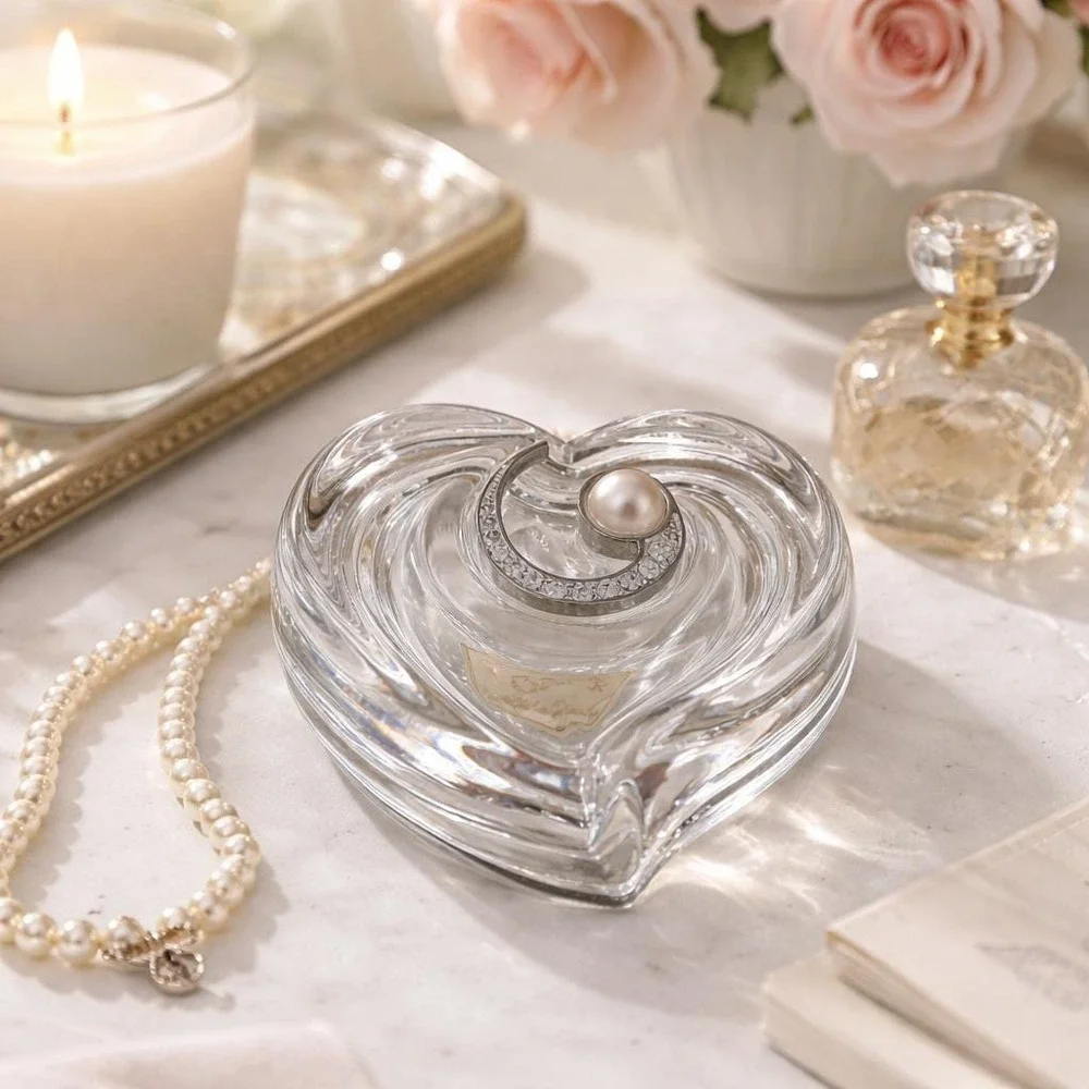 Vintage Lenox Crystal Heart Pearl Diamond Trinket‎ Jewelry Keepsake Gift Box